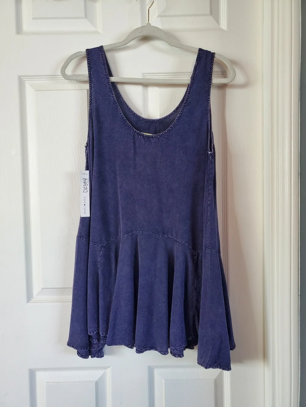 Peplum Drop-waist Tank Top Indigo-wash Flowy Bohemian Beachy Summer Medium